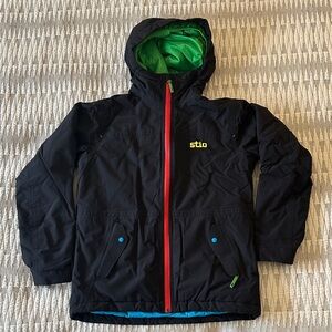 Stio Black Hooded Jacket with Red Zipper